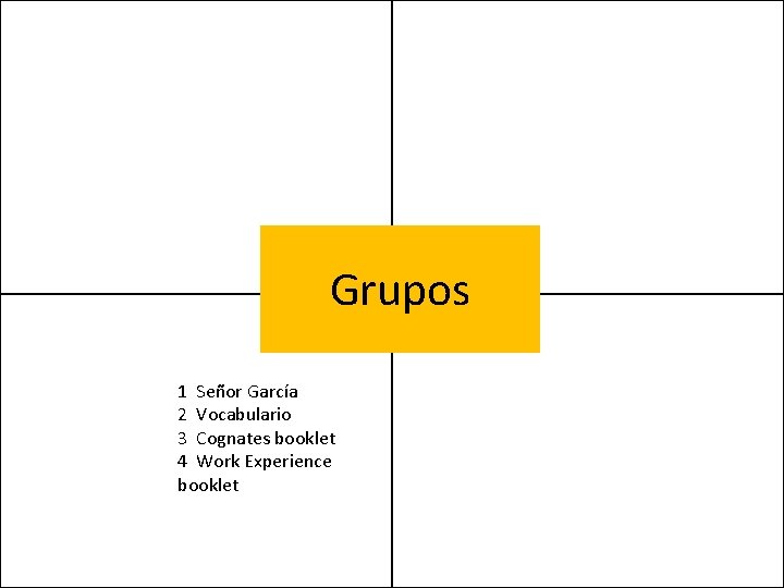 Grupos 1 Señor García 2 Vocabulario 3 Cognates booklet 4 Work Experience booklet 