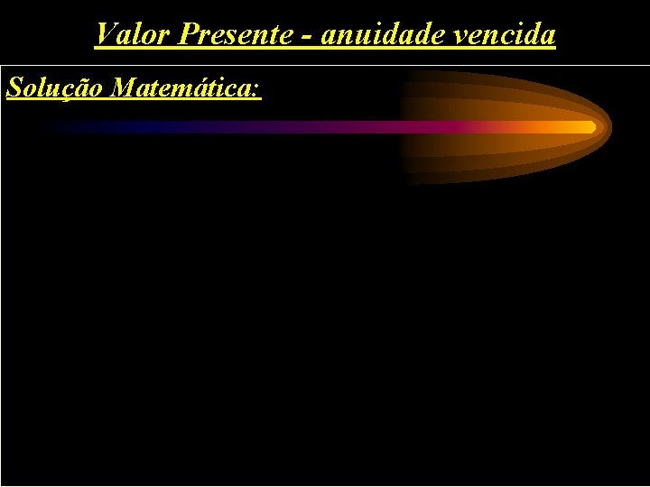 Valor Presente - anuidade vencida Solução Matemática: 