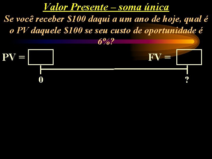 Valor Presente – soma única Se você receber $100 daqui a um ano de