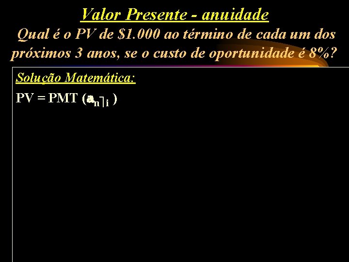 Valor Presente - anuidade Qual é o PV de $1. 000 ao término de