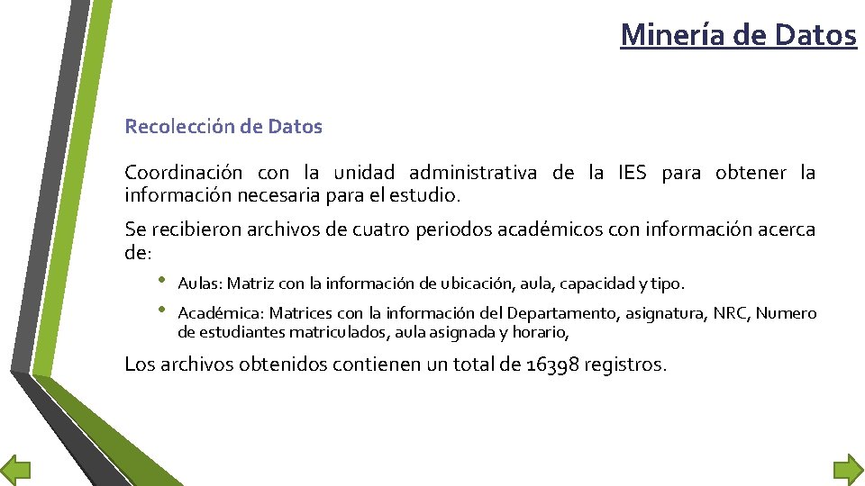 Minería de Datos Recolección de Datos Coordinación con la unidad administrativa de la IES