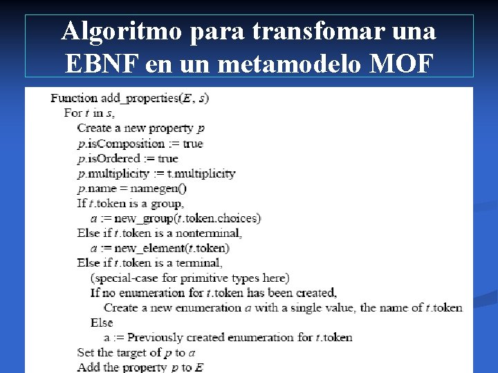 Algoritmo para transfomar una EBNF en un metamodelo MOF 
