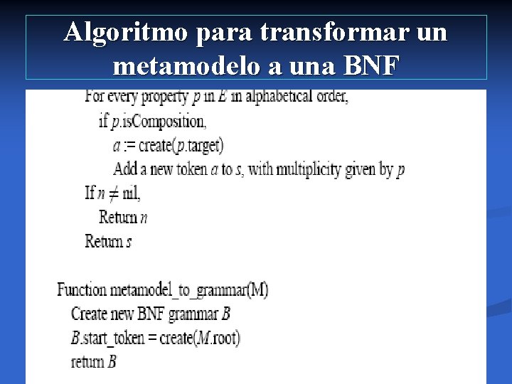 Algoritmo para transformar un metamodelo a una BNF 