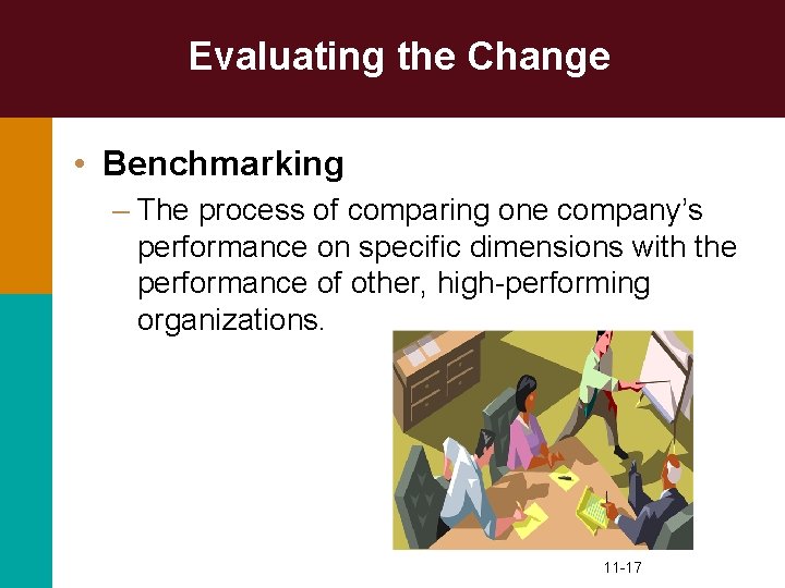 Evaluating the Change • Benchmarking – The process of comparing one company’s performance on