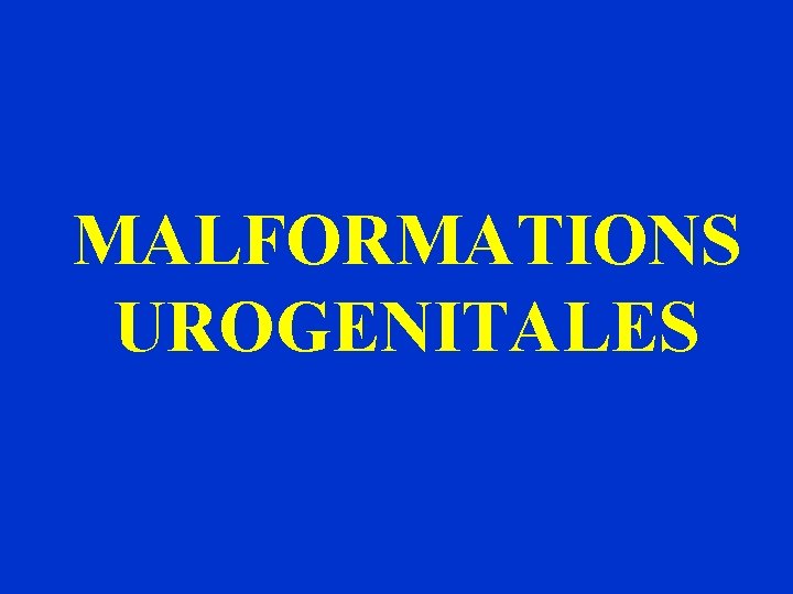 MALFORMATIONS UROGENITALES 