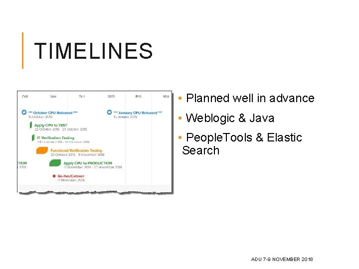 TIMELINES • Planned well in advance • Weblogic & Java • People. Tools & TIMELINES • Planned well in advance • Weblogic & Java • People. Tools &
