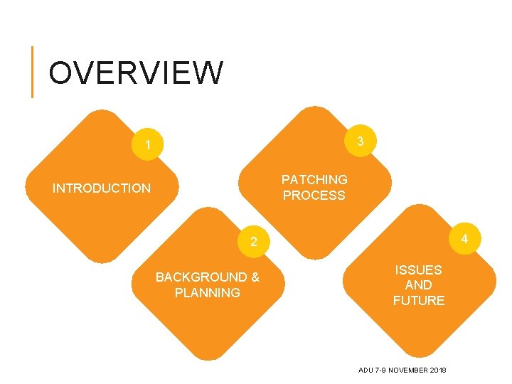 OVERVIEW 3 1 PATCHING PROCESS INTRODUCTION 4 2 BACKGROUND & PLANNING ISSUES AND FUTURE OVERVIEW 3 1 PATCHING PROCESS INTRODUCTION 4 2 BACKGROUND & PLANNING ISSUES AND FUTURE