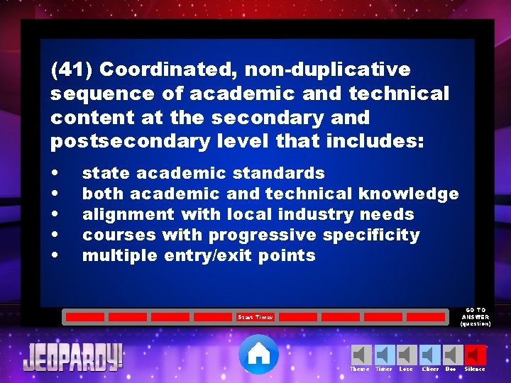 (41) Coordinated, non-duplicative sequence of academic and technical content at the secondary and postsecondary