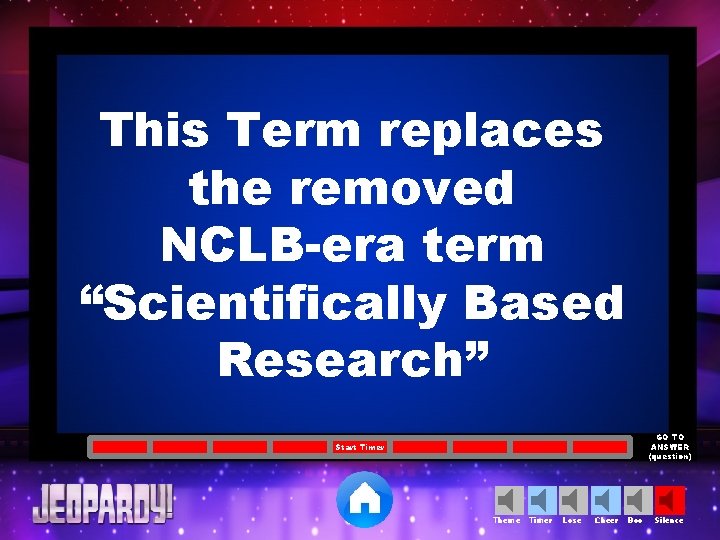 This Term replaces the removed NCLB-era term “Scientifically Based Research” GO TO ANSWER (question)
