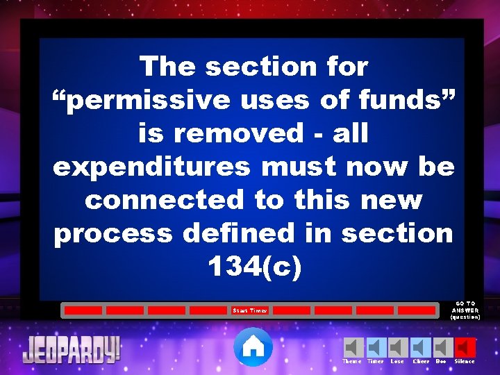 The section for “permissive uses of funds” is removed - all expenditures must now