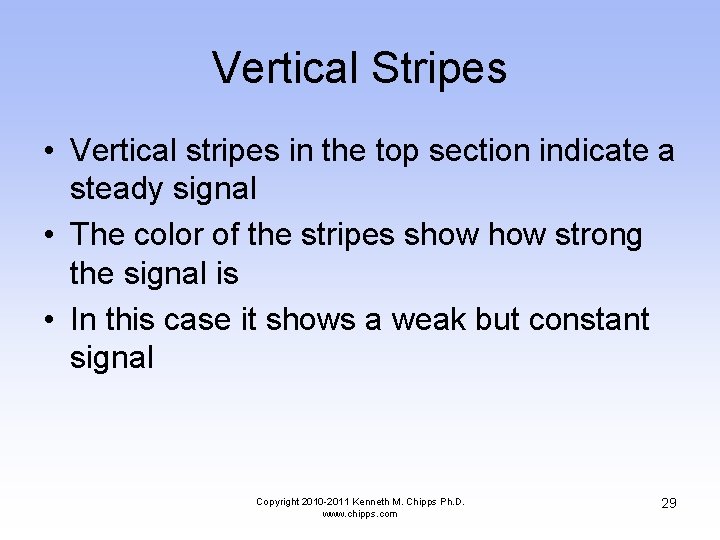 Vertical Stripes • Vertical stripes in the top section indicate a steady signal •