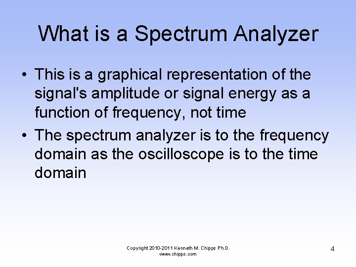 What is a Spectrum Analyzer • This is a graphical representation of the signal's