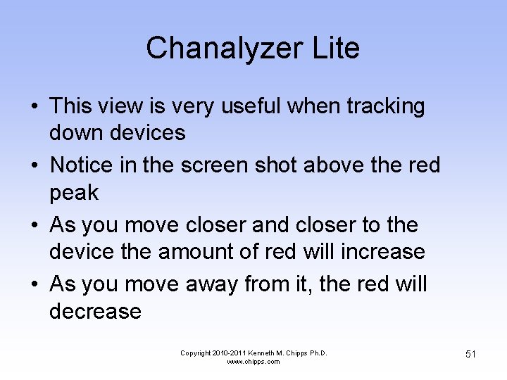 Chanalyzer Lite • This view is very useful when tracking down devices • Notice