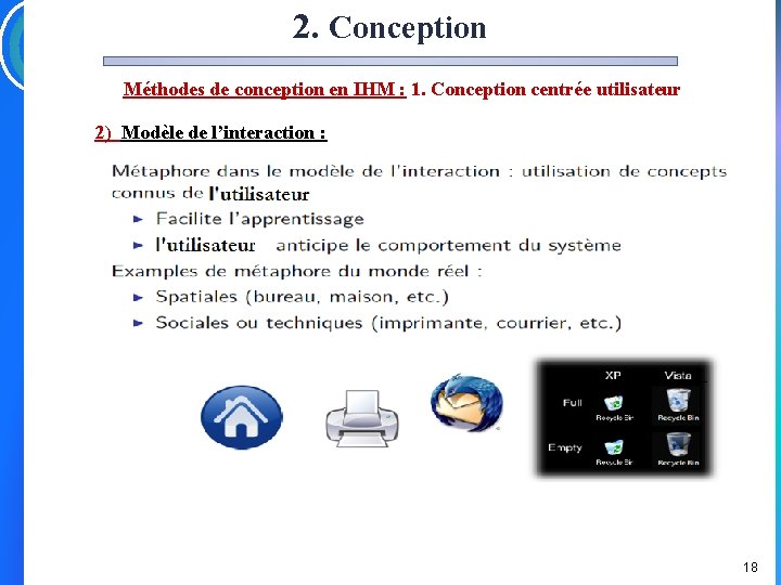 2. Conception Méthodes de conception en IHM : 1. Conception centrée utilisateur 2) Modèle