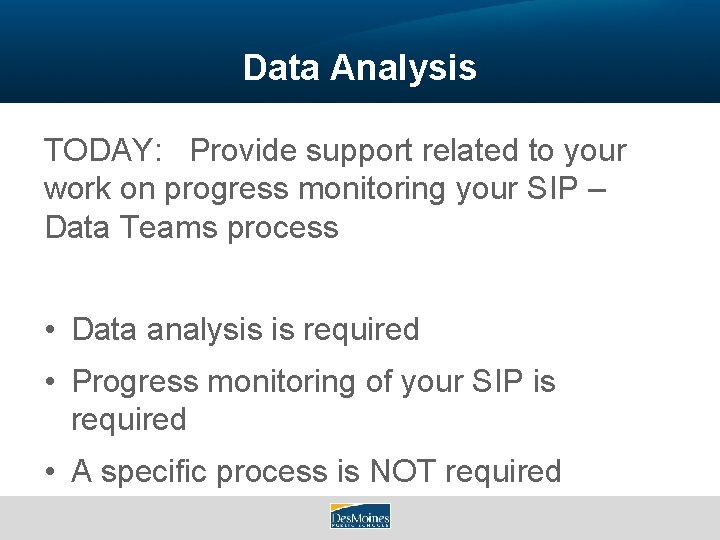 Data Analysis TODAY: Provide support related to your work on progress monitoring your SIP