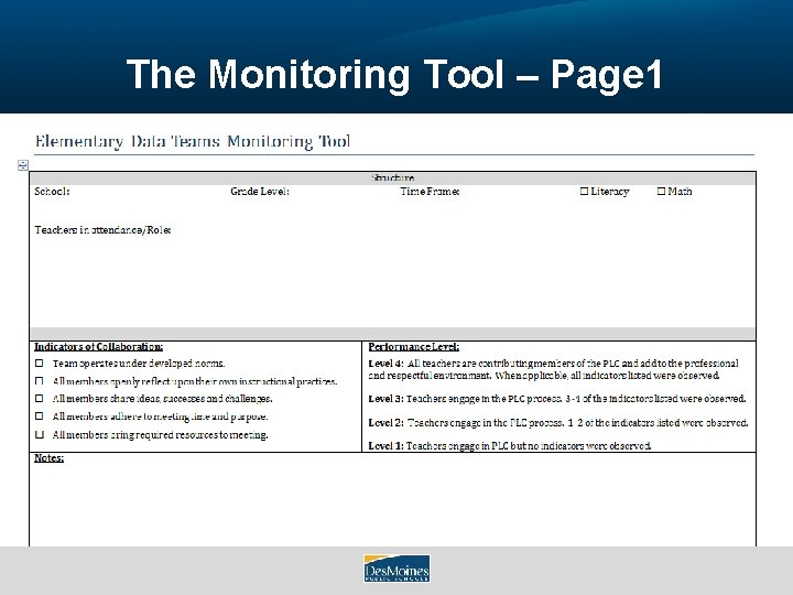 The Monitoring Tool – Page 1 