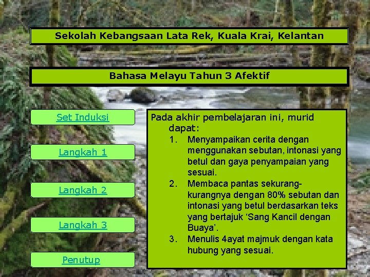 Sekolah Kebangsaan Lata Rek, Kuala Krai, Kelantan Bahasa Melayu Tahun 3 Afektif Set Induksi