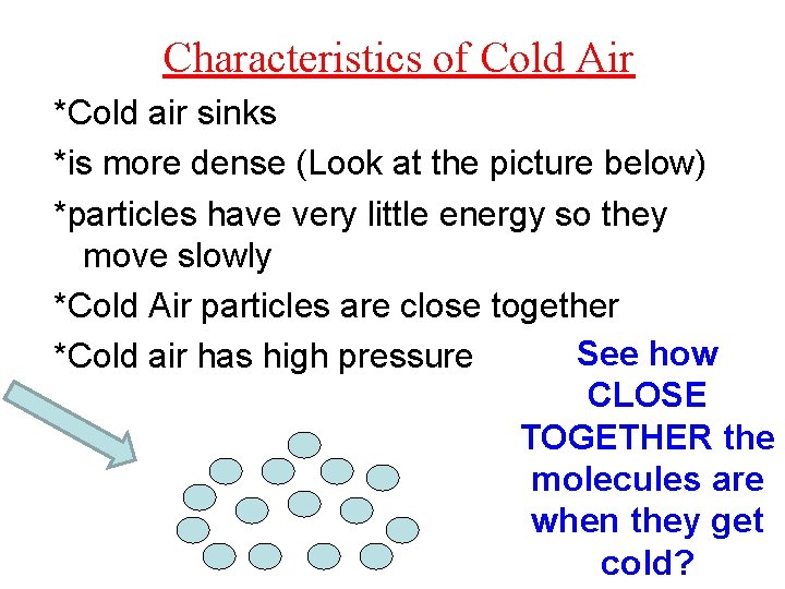 Characteristics of Cold Air *Cold air sinks *is more dense (Look at the picture