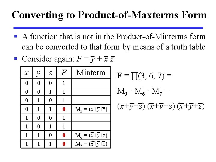 Converting to Product-of-Maxterms Form § A function that is not in the Product-of-Minterms form
