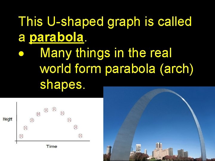 This U-shaped graph is called a parabola. Many things in the real world form