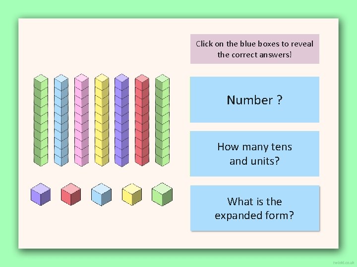 Click on the blue boxes to reveal the correct answers! Number 75? Number How