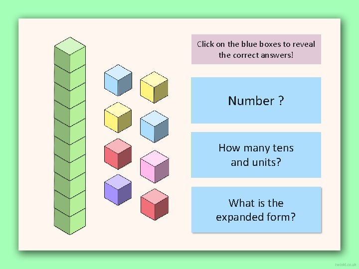 Click on the blue boxes to reveal the correct answers! Number 18? Number How