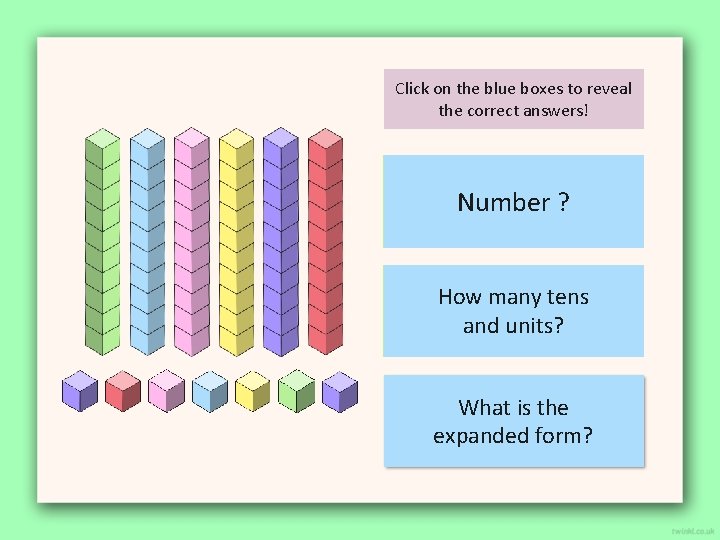 Click on the blue boxes to reveal the correct answers! Number 67? Number How