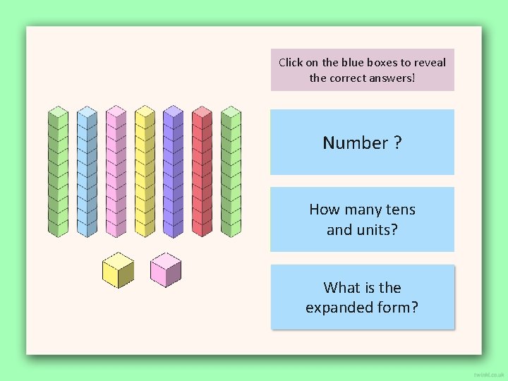 Click on the blue boxes to reveal the correct answers! Number 72? Number How