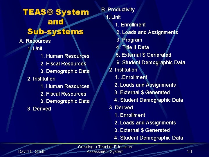 TEAS© System and Sub-systems A. Resources 1. Unit 1. Human Resources 2. Fiscal Resources
