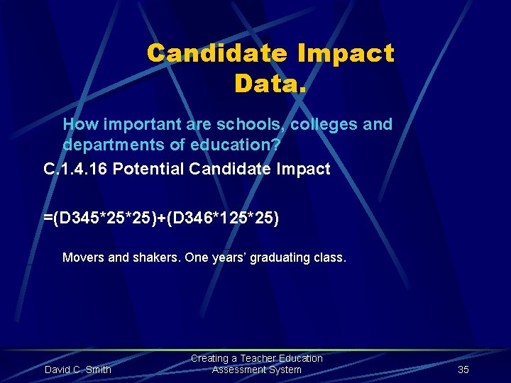Candidate Impact Data. How important are schools, colleges and departments of education? C. 1.