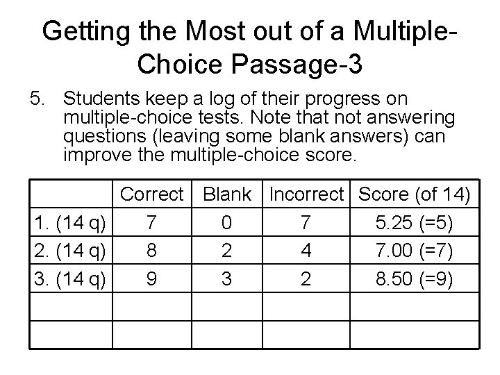 Getting the Most out of a Multiple. Choice Passage-3 5. Students keep a log