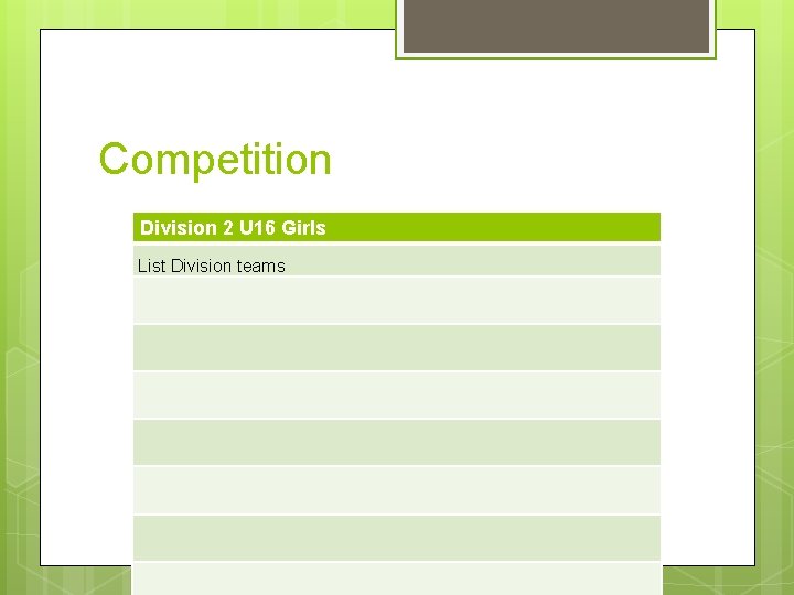 Competition Division 2 U 16 Girls List Division teams 