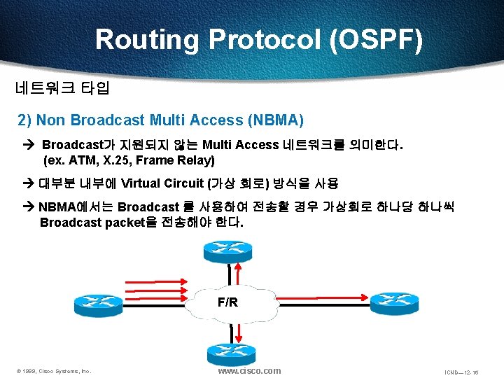 Routing Protocol (OSPF) 네트워크 타입 2) Non Broadcast Multi Access (NBMA) Broadcast가 지원되지 않는