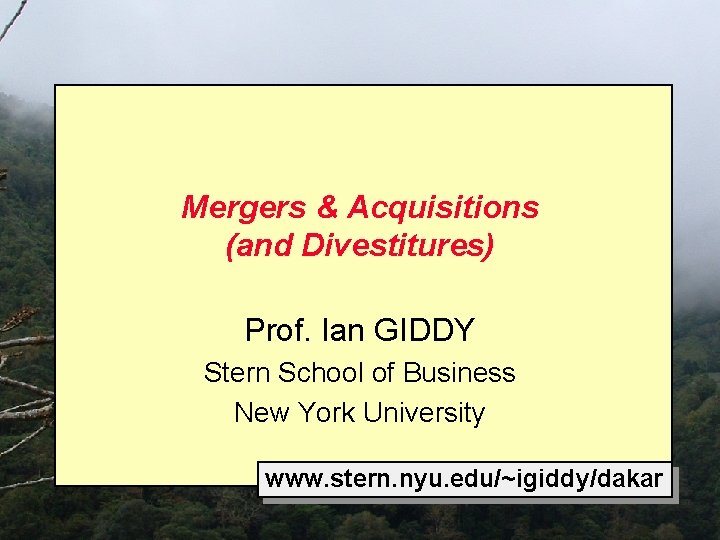 Mergers & Acquisitions (and Divestitures) Prof. Ian GIDDY Stern School of Business New York