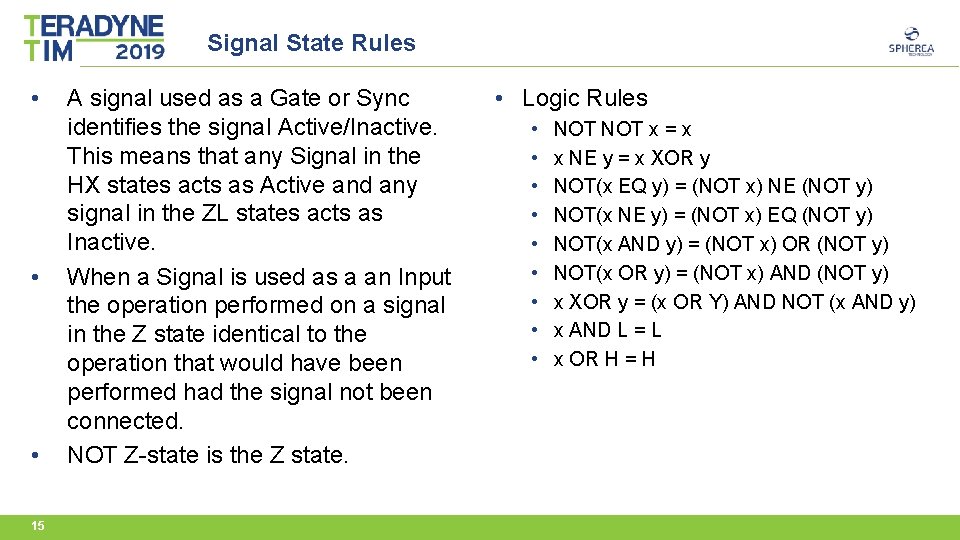 Signal State Rules • • • 15 A signal used as a Gate or
