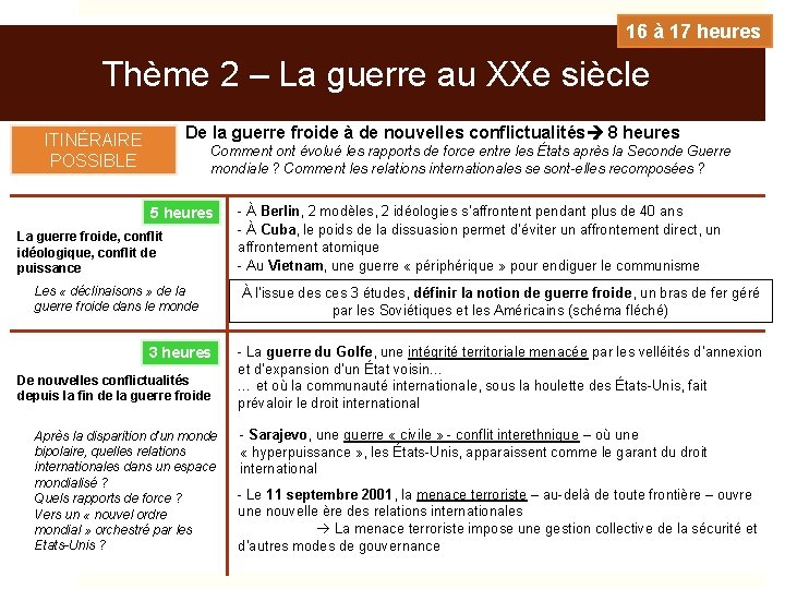 16 à 17 heures Thème 2 – La guerre au XXe siècle De la