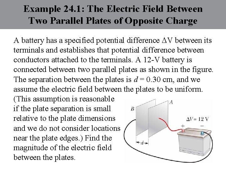 Example 24. 1: The Electric Field Between Two Parallel Plates of Opposite Charge A