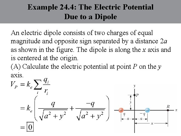 Example 24. 4: The Electric Potential Due to a Dipole An electric dipole consists