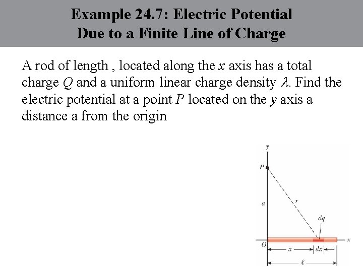 Example 24. 7: Electric Potential Due to a Finite Line of Charge A rod
