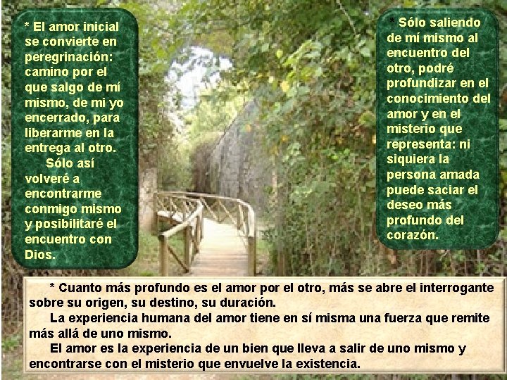 * El amor inicial se convierte en peregrinación: camino por el que salgo de