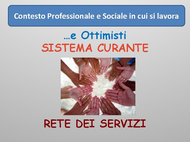 Contesto Professionale e Sociale in cui si lavora …e Ottimisti SISTEMA CURANTE RETE DEI