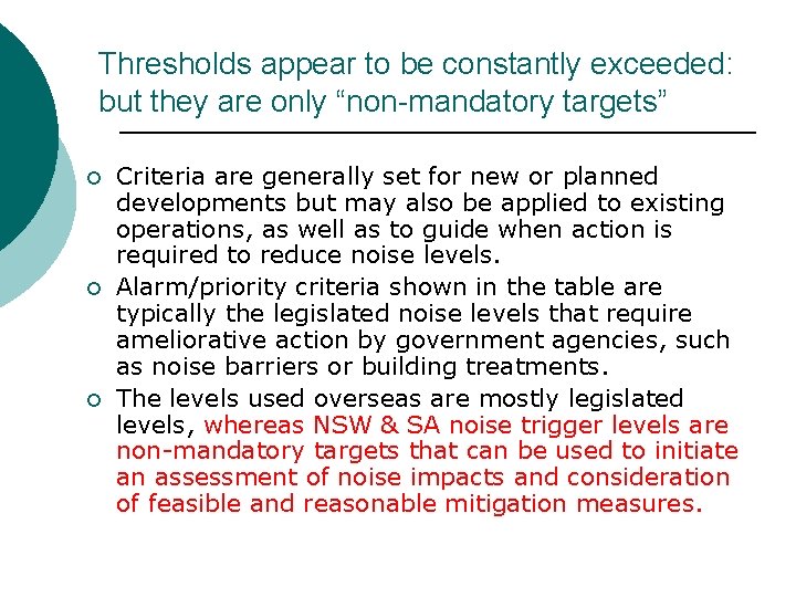 Thresholds appear to be constantly exceeded: but they are only “non-mandatory targets” ¡ ¡