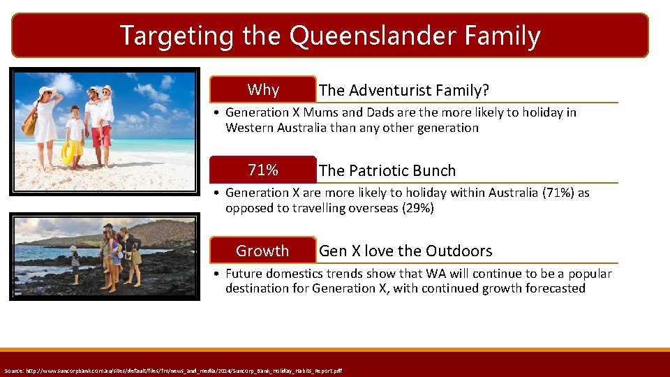Targeting the Queenslander Family Why The Adventurist Family? • Generation X Mums and Dads