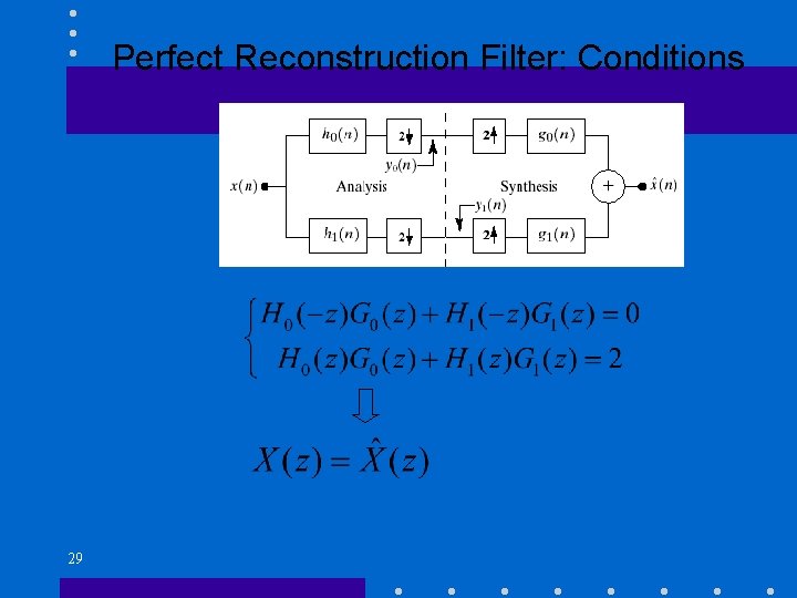 Perfect Reconstruction Filter: Conditions If Then 29 