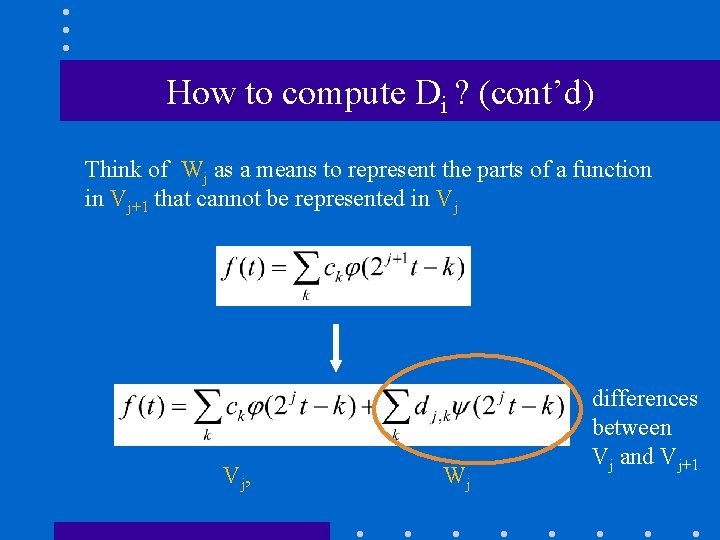 How to compute Di ? (cont’d) Think of Wj as a means to represent