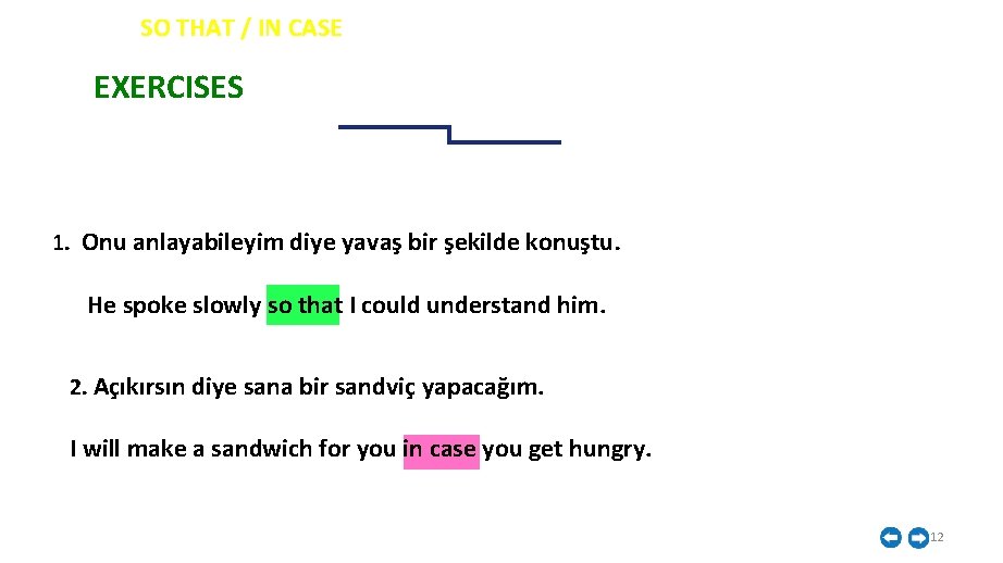 İNGİLİZCE SO THAT / IN CASE EXERCISES 1. Onu anlayabileyim diye yavaş bir şekilde