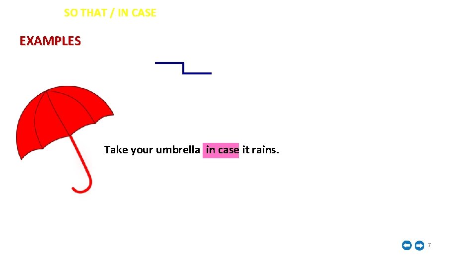 İNGİLİZCE SO THAT / IN CASE EXAMPLES Take your umbrella in case it rains.