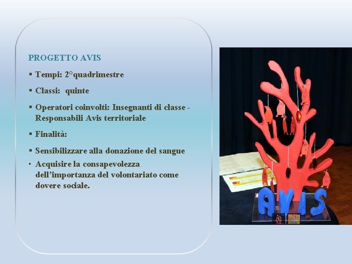 PROGETTO AVIS § Tempi: 2°quadrimestre § Classi: quinte § Operatori coinvolti: Insegnanti di classe