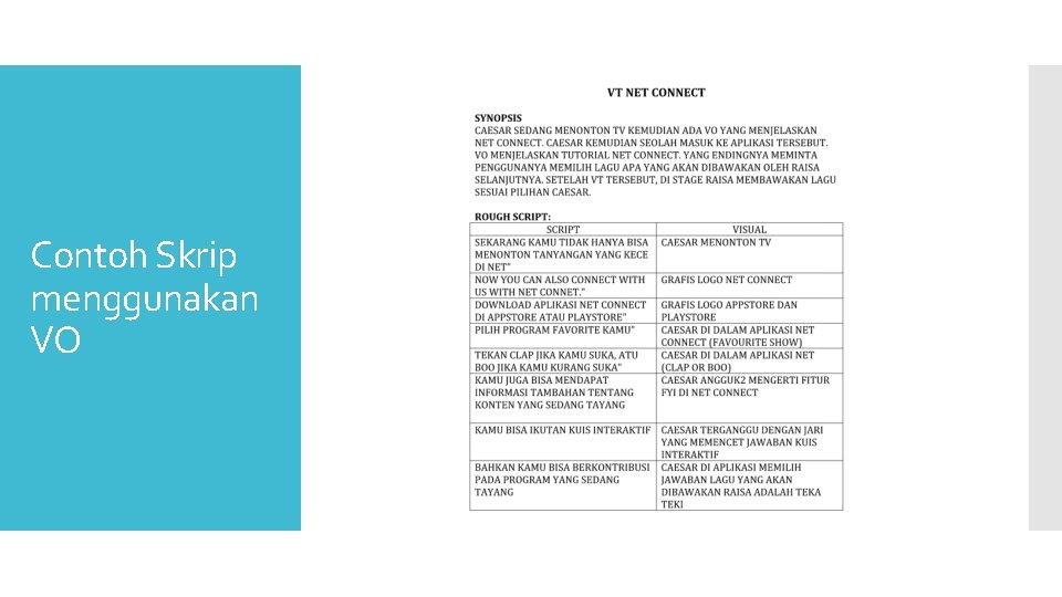 Contoh Skrip menggunakan VO Contoh Skrip menggunakan VO