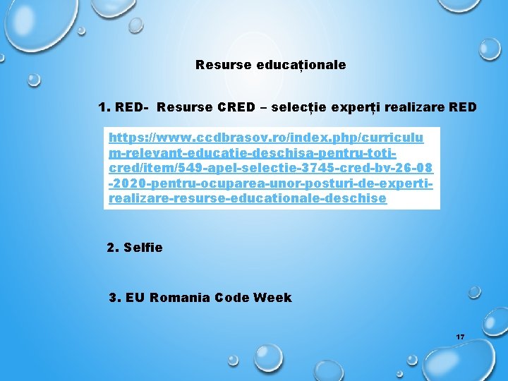 Resurse educaționale 1. RED- Resurse CRED – selecție experți realizare RED https: //www. ccdbrasov.